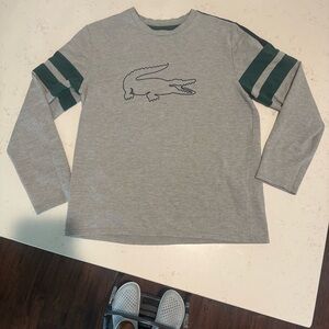 Men’s Lacoste Heather Gray Long sleeve Shirt with Crocodile 90s vibe